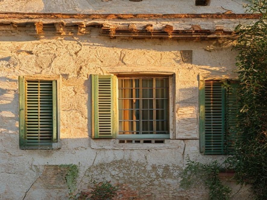 Vecchia persiana in legno scrostata